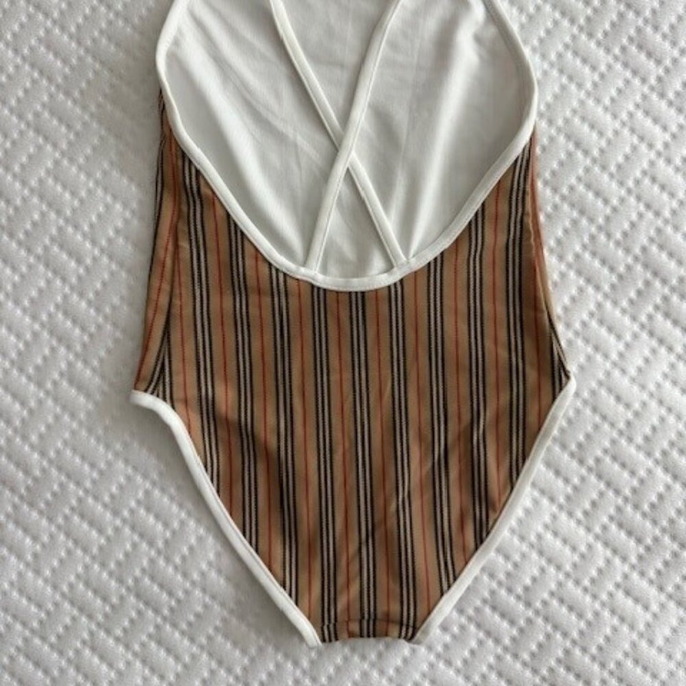 Burberry Beige Sandie Icon Stripe One-Piece Swimsuit - Picture 2 of 4